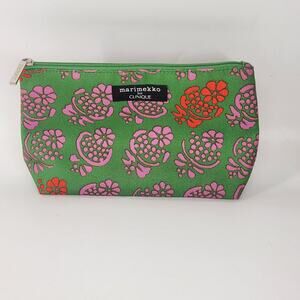 Marimekko x Clinique Floral Cosmetic Makeup Bag Pouch Green Pink Purse Boho